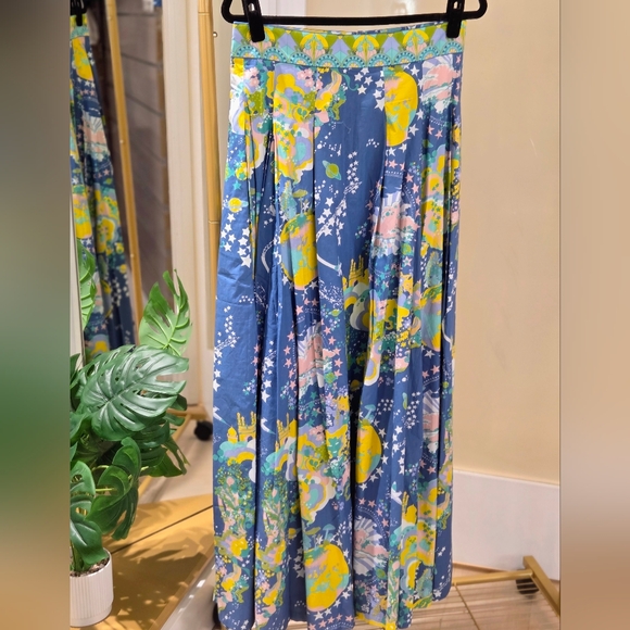 Emporio Sirenuse Flaminia Pleated Printed Cotton Blue & Green A-Line Skirt NWT - Picture 6 of 16